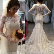 Mermaid Boat Neck Vestido De Noiva De Manga Longa Com Renda Bohemian Wedding Gown Civil Wedding Dresses KS47