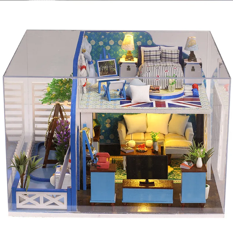 

K-024 French Riviera DIY Dollhouse With Furniture Light Cover Children Kids Funny Gift House Toys