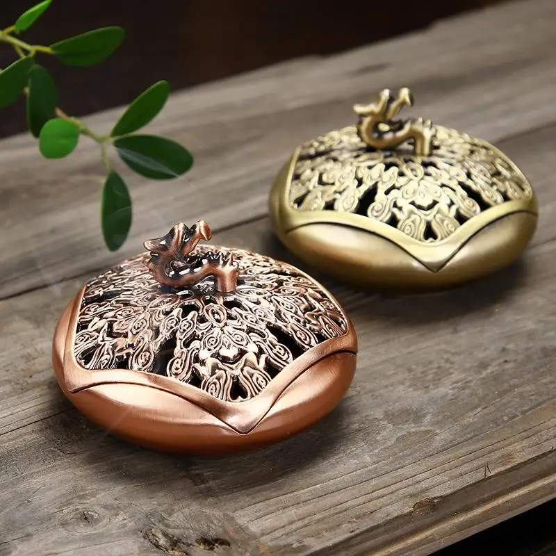 

Copper Alloy Incense Stick Burner Holder Coil Pattern Censer Plate Aromatherapy Furnace Holder Incense Base Portable Censer