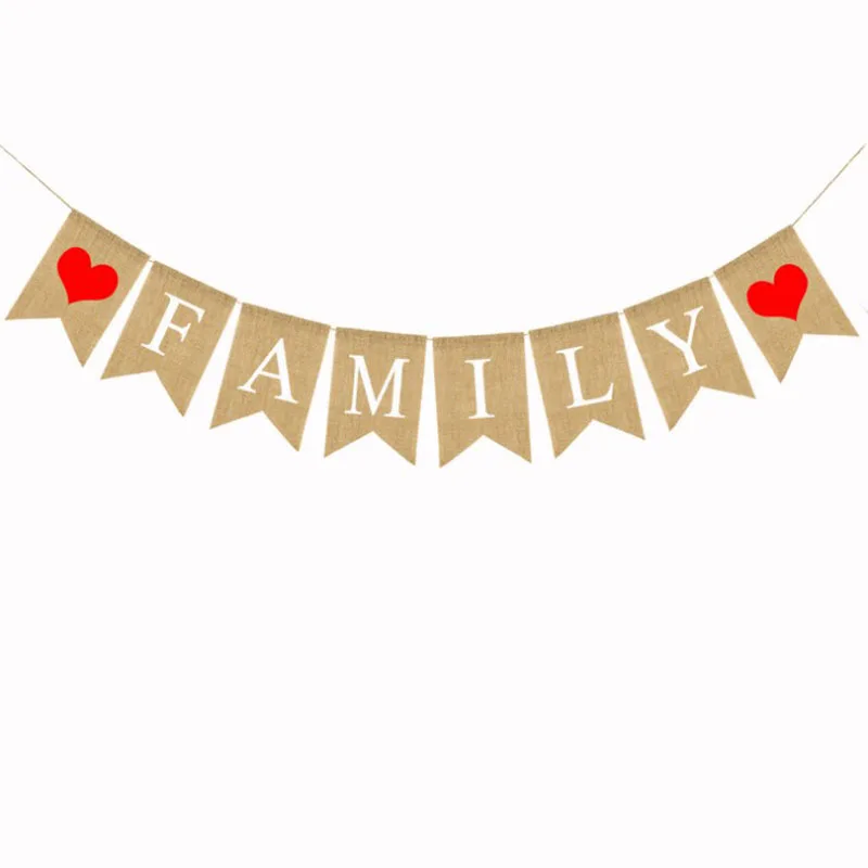 

1 Set Creative Rustic Natural Jute Burlap Fabric Family Banner Fireplace Mantle Decoration