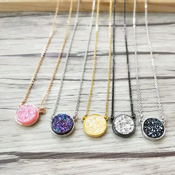 

10 Pieces Mix Color Natural druse geode Quartz Titanium Stone charm Pendant Double Bail DIY necklace for Women Jewelry NK377