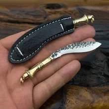 Портативный мини-нож Keychian, небольшой нож, многофункциональные инструменты с кожаным покрытием, дамасский стальной нож, коллектор