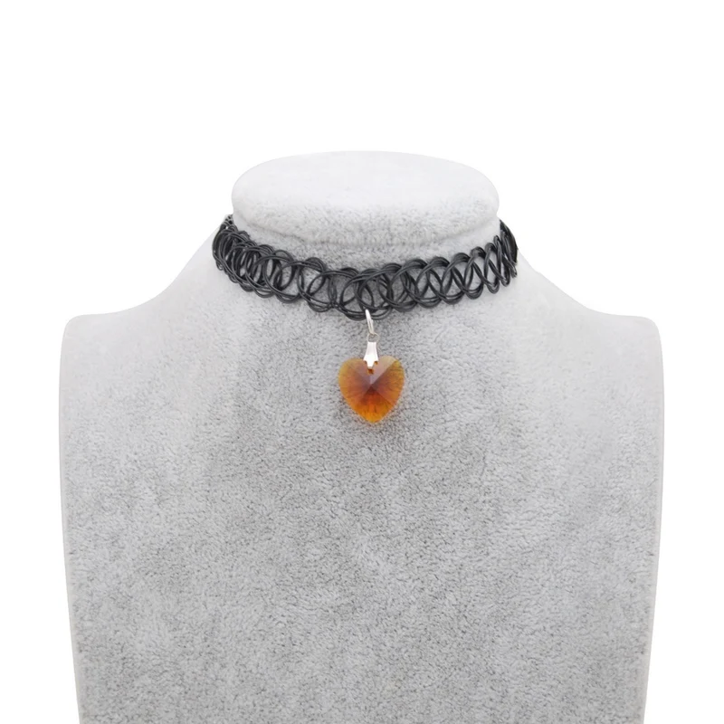 Оригинальное новое популярное колье-чокер с кристаллами, растягивающееся ожерелье для женщин, винтажное эластичное колье с черным сердцем, ювелирное изделие для девочек, подарок