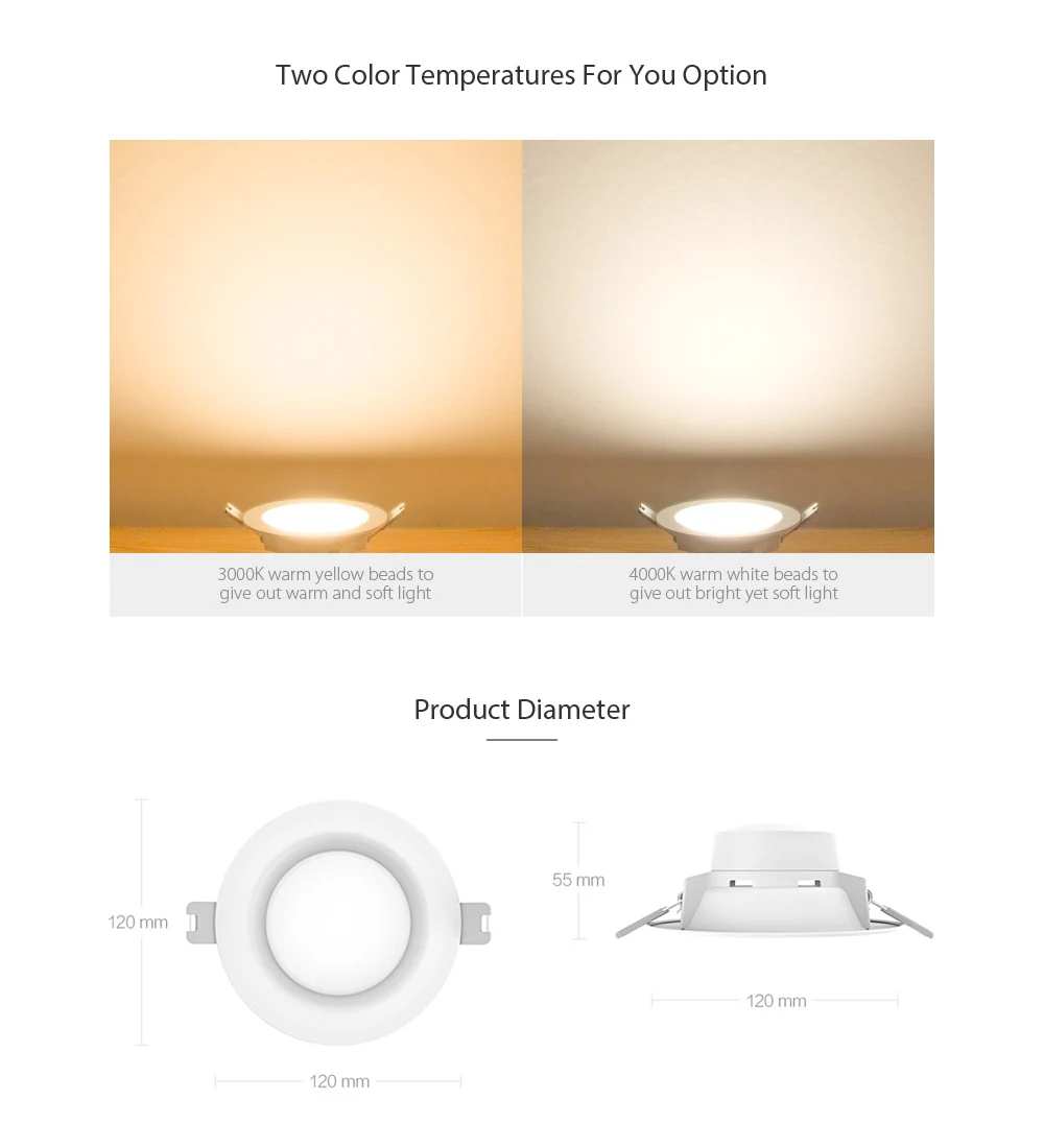 Yeelight Встраиваемый светодиодный светильник 5 Вт 4000 К 400lm светодио дный потолочные встраиваемые светильники 220 В