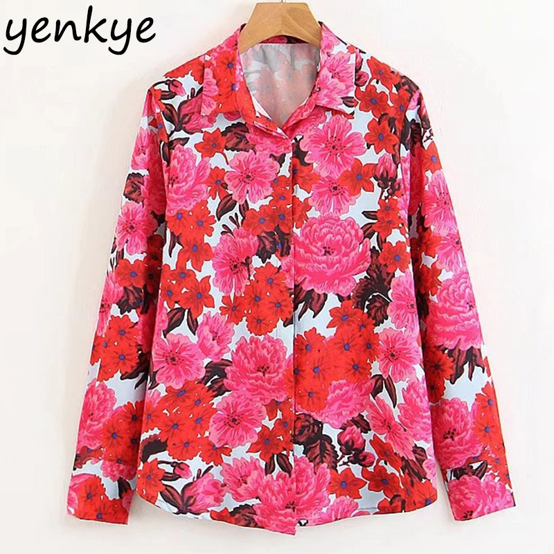 

Spring 2018 Women Floral Printed Blouse Female Long Sleeve Turn-down Collar Office Lady Shirts Chemise Femme XZWM1591