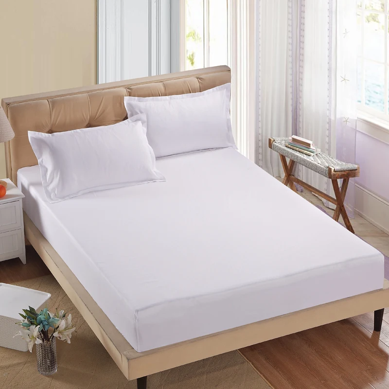  1pc 100%Polyester Fitted Sheet Mattress Cover Solid Color Bedding Linens Bed Sheets With Elastic Ba