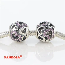 Подходит для соответственные Европейской Пандоре обаятельные Браслеты падать в Любовь бисер с фантазии Розовый CZ 925 пробы Серебряные ювелирные изделия