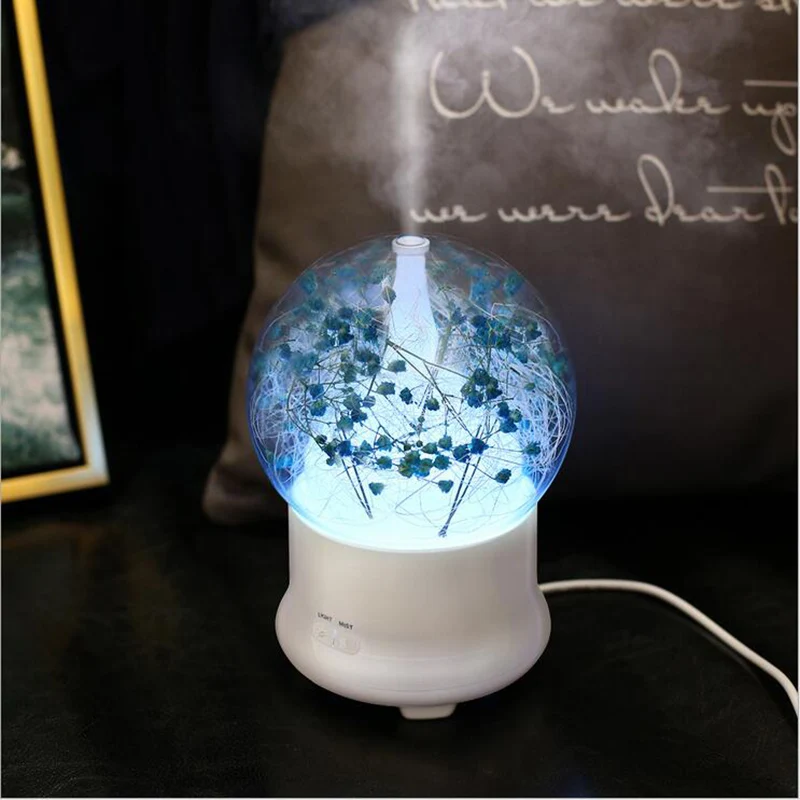 Kopen Bewaarde Verse Bloem Aroma Essentiële Olie Diffuser Ultrasone Luchtbevochtiger met 7 Kleur Led verlichting Elektrische Aroma