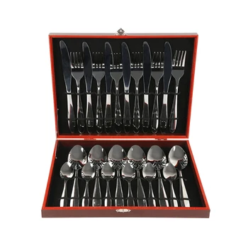 

24Pcs/set Stainless Steel Dinnerware Sets Steak Knife and Fork Spoon Kit with Wood Gift Box Excellent Cutlery Set HWC