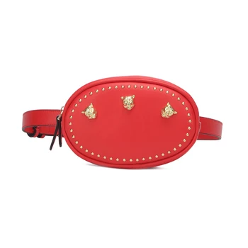 

Ladies Waist Bags Fashion Round Women Chest Belt Bags Handy Fanny Pack Female 2020 Tiger Head Studded Leather Belt Pack Hip Bag