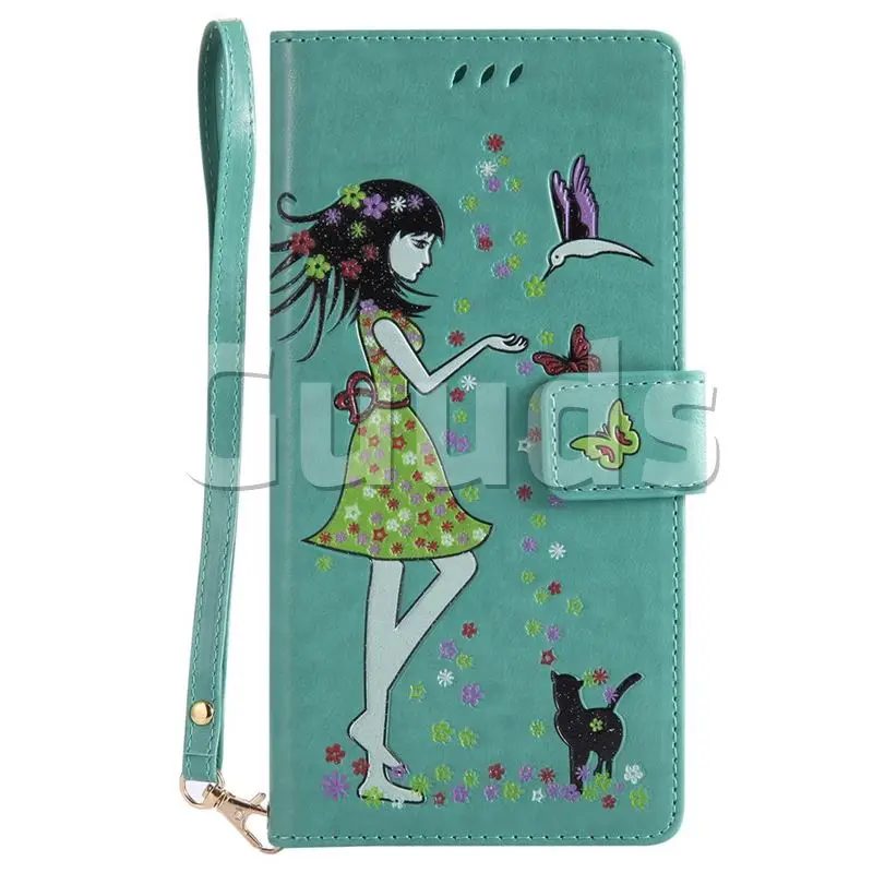 Luminous Flower Girl Cat Leather Wallet Case for Samsung Galaxy Note 8 - Green