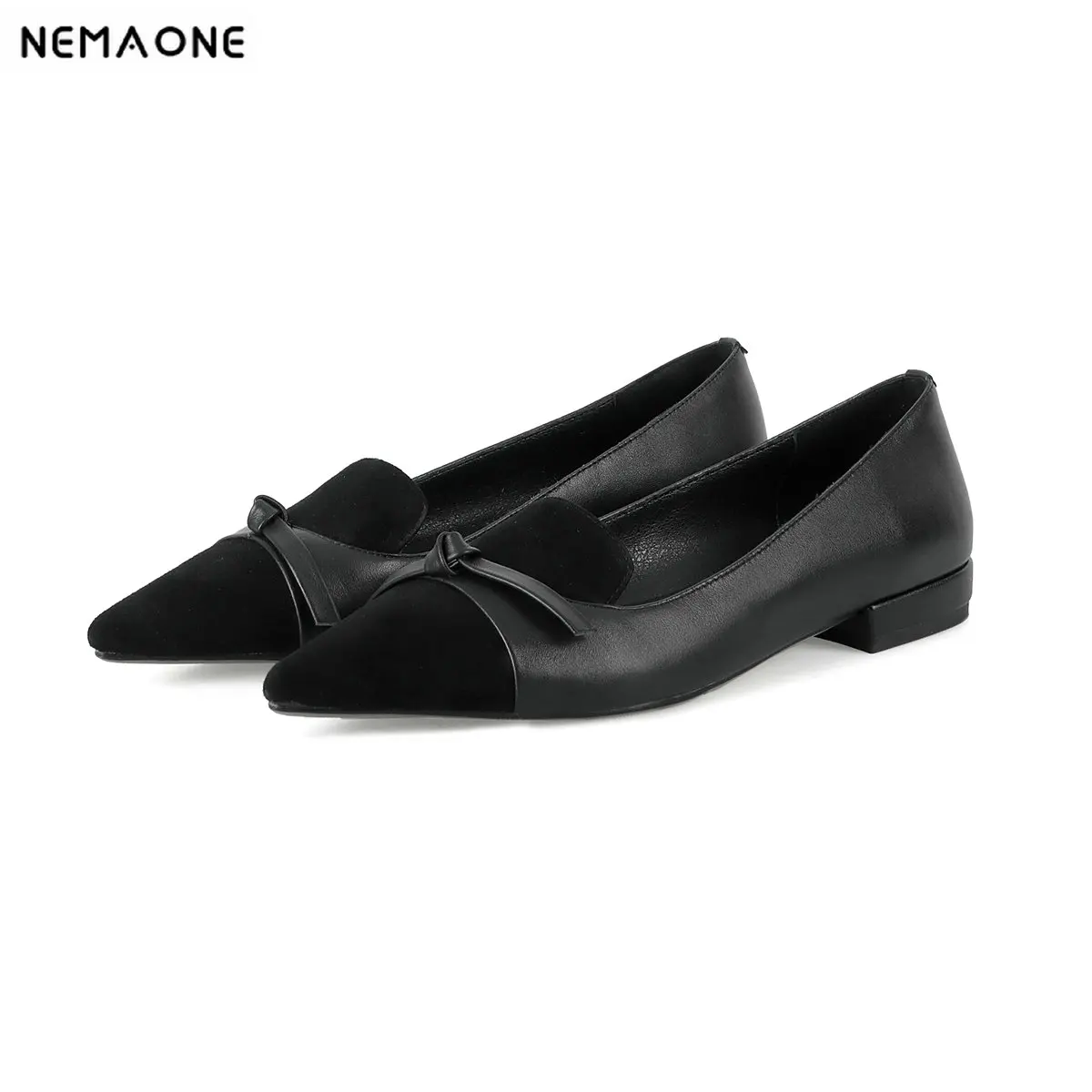 

NEMAONE 2019 Spring New Ladies Flat Shoes cow leather Casual Women Shoes Comfortable Pointed Toe Flat Shoes