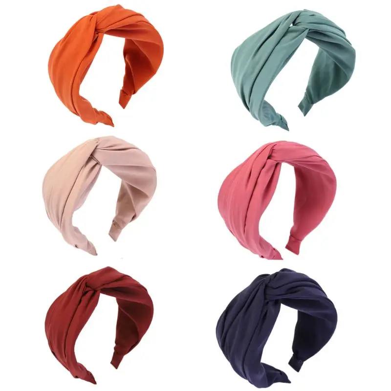 

Korean Headband Women Girls Sweet Candy Color Cloth Wrapped Hair Hoop Handmade Pleated Twist Knotted Styling Headpiece 7cm Wide