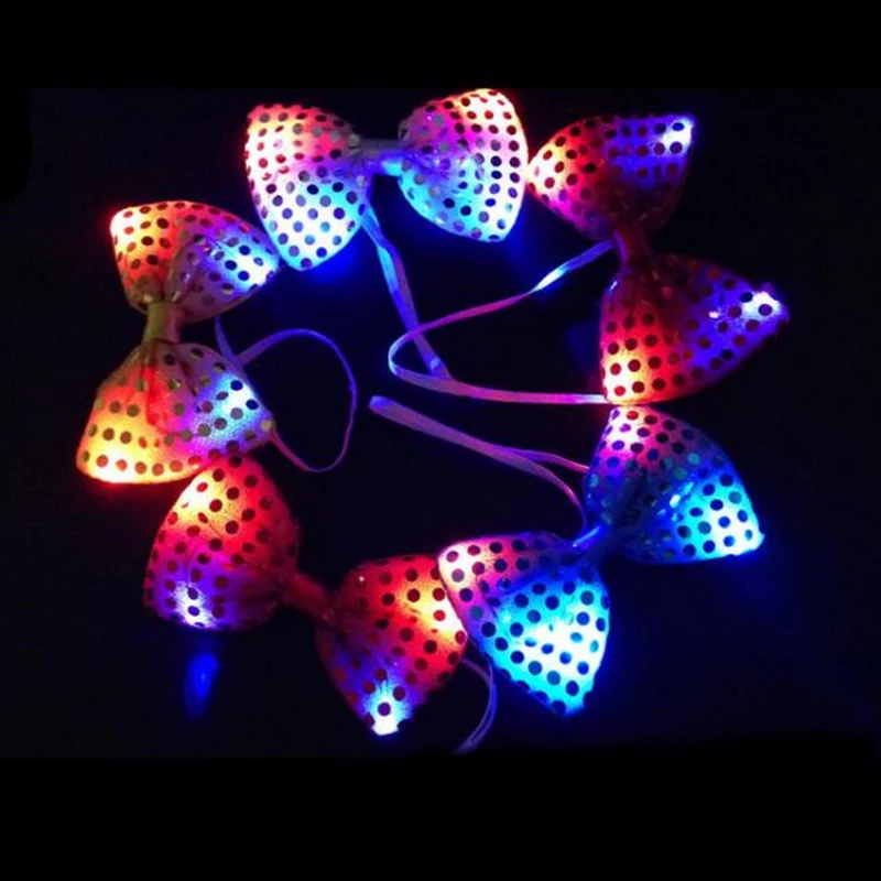 12Pcs Fashion Design Man Woman Flashing Light Up Bow Tie Necktie LED Party Lights Sequins Bow tie Glow Props Wedding Decoration4