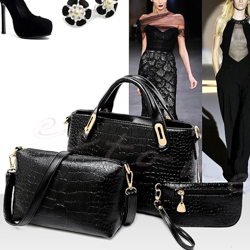 

2018 New Fashion 3PCS Women Lady Handbag Shoulder Bag Lady Tote Messenger Leather Crossbody Purse Set Solid Zipper Gift Soft