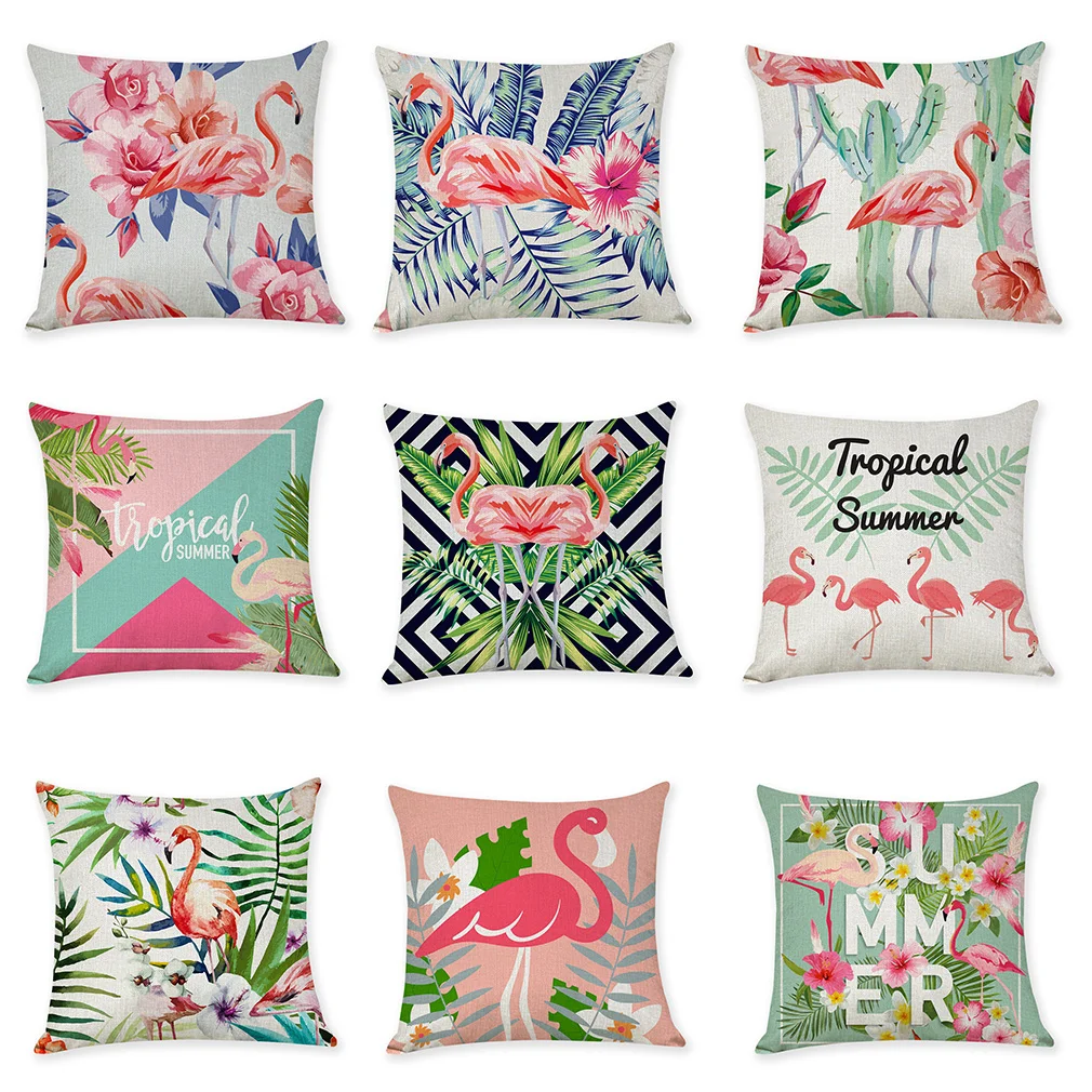 

Cushion Cover Pink Romantic Flamingo Decorative Linen Pillow Set 45*45cm Pillow Cover