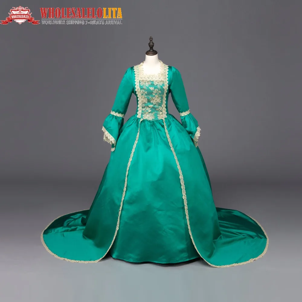 Зеленые платья Marie Antoinette Renaissance бальное платье со шлейфом Театральный Костюм|gown