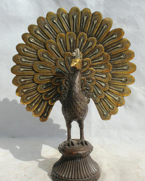 

JP S0524 12" Chinese Copper Feng Shui Folk animal Peacock peafowl bird Statue sculpture B0403