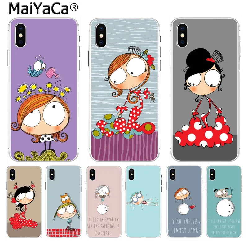 

MaiYaCa Cartoon big eyes, little girl, cat and dog Colorful Phone for iphone 11 pro 8 7 66S Plus X 10 55S SE XR XS XS MAX