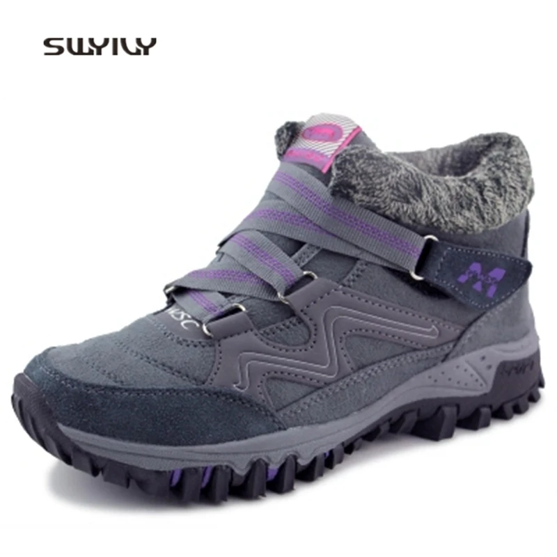 SWYIVY Women Walking Shoes Plus Velvet Warm Travel Shoes Platform 2018 Winter Anti-slip Hook&Loop Female Walking Shoes