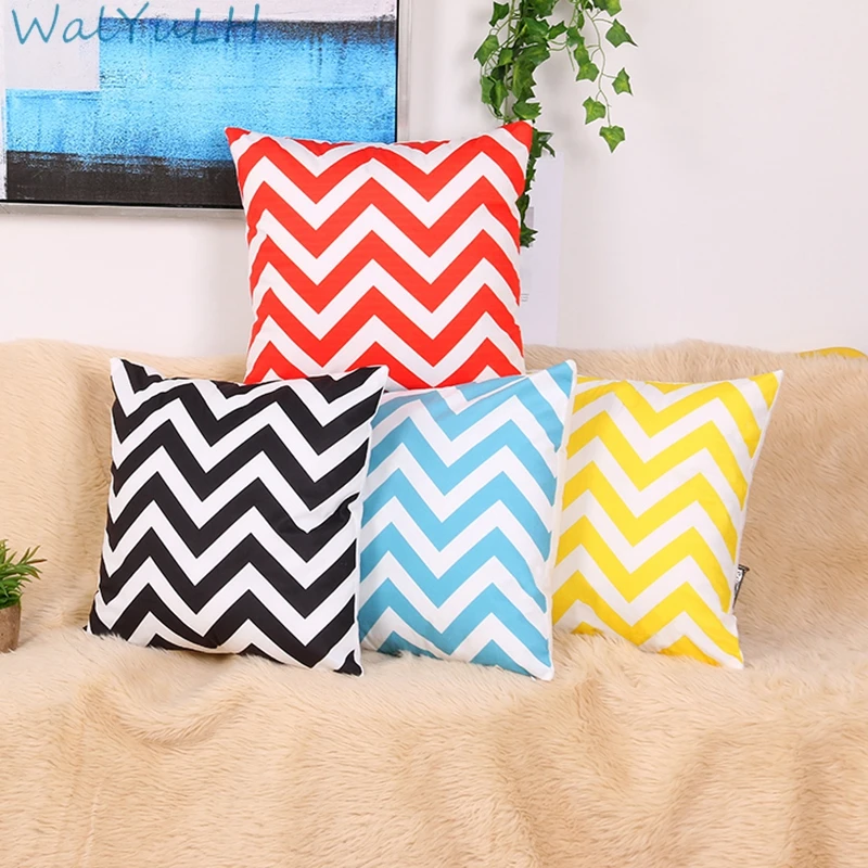 

WalYuLH Wave Stripe 4 Colors Printed Cushion Covers Cotton Linen Decorative Chair Cushion For Sofa Seat Pillow Case 45*45cm Hot