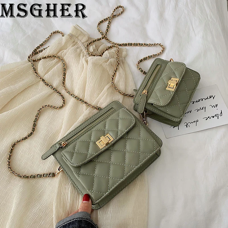 

MSGHER Shoulder Bags Women Fashion Diamind Lattice Bags Female Small Chain Bags High Designer Zipper Crossbody Bags