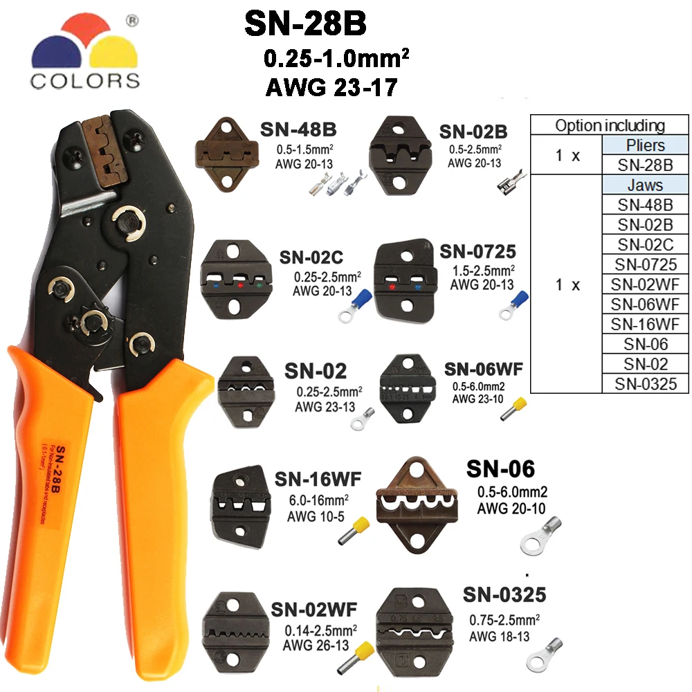Обжимные Клещи Инструменты SN-48B для TAB 2,8 4,8 6,3/C3 XH2.54 3,96 штекером с использованием трубки insuated терминалы Электрический зажим мультиинструмент 28B комплект - Цвет: SN-28B 10Jaws