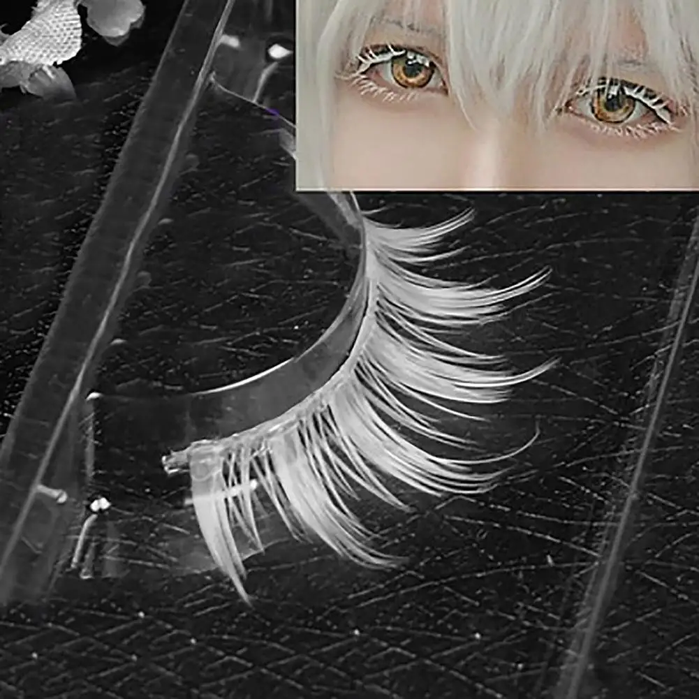 

HOT! Cosplay Makeup Natural Looking Clear Root White Long Thick Cross False Eyelashes