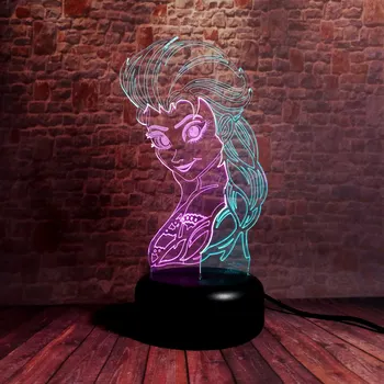 

3D Nightlight LED Mixed Color Light Glow in the Dark Model Elsa Anime Figure Toys for girls
