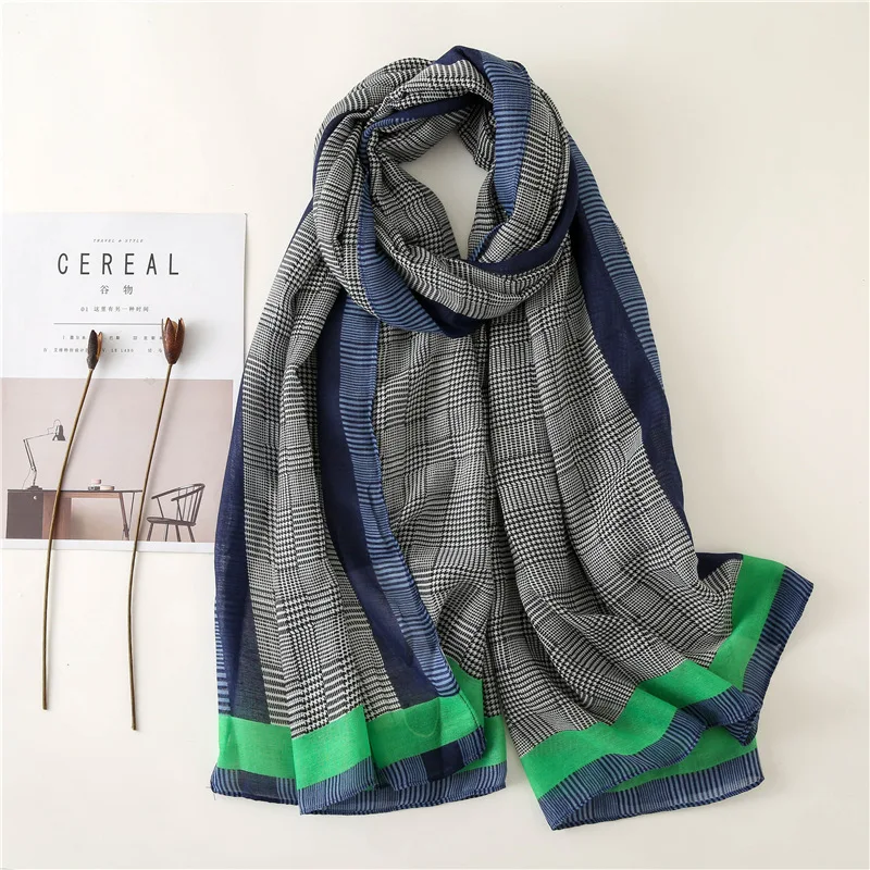 New Design Plaid Striped Viscose Shawl Scarf Women High Quality Printe Pashmina Stole Bufandas Mujer Muslim Hijab 180*90Cm