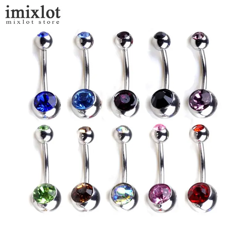 10 Pcs/Lot Body Jewelry Crystal Surgical Steel Navel Belly Button Rings