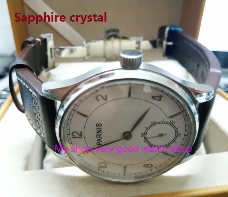 

Sapphire crystal 44mm PARNIS Pilot Asian ST3621/6498 Mechanical Hand Wind movement white dial men's watches butterfly buckle