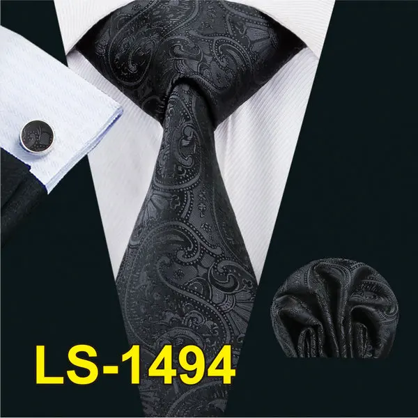 LS1494 LS-822, мужской галстук, черный, Пейсли, шелк, классический, Barry. Wang, галстук, Hanky, запонки, набор для мужчин, официальный, Свадебный, для вечеринки, для жениха - Цвет: LS1494