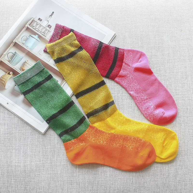 

Socks Woman Transparent Korean Shiny Trendy Women Short Two Bars New Color Dark Pattern Thin Socks 2019 Lady Socks Silver Silk