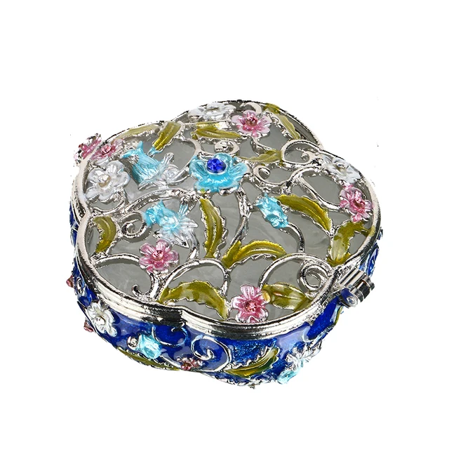 1 9inch Women Metal Round Antique Flower Wedding Trinket Box Ring 1 9inch Women Metal Round Antique Flower Wedding Trinket Box Ring Jewelry Storage