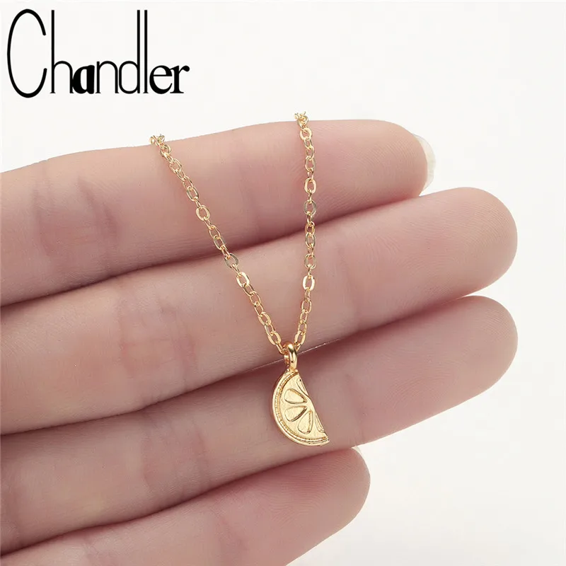 

Chandler Stainless Steel Cute Gold Color Lemon Necklace Mini Fruit Pendant Minimalist Metal Simple Tiny Slim Chain Necklaces