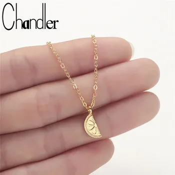 

Chandler Stainless Steel Cute Gold Color Lemon Necklace Mini Fruit Pendant Minimalist Metal Simple Tiny Slim Chain Necklaces