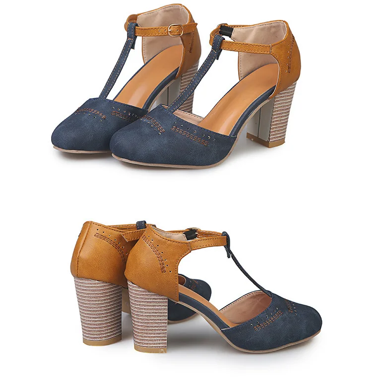 Летние женские туфли-лодочки; высокие туфли на квадратном каблуке; классические свадебные модельные туфли на платформе с круглым носком и Т-образным ремешком на квадратном каблуке; Mujer; женская обувь