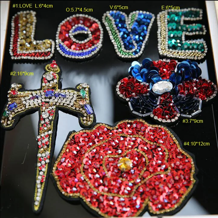 

1-3pcs/lot 4-16cm width love cross sequins stones Rhinestones beads applique patches brooch T35T114L0416R