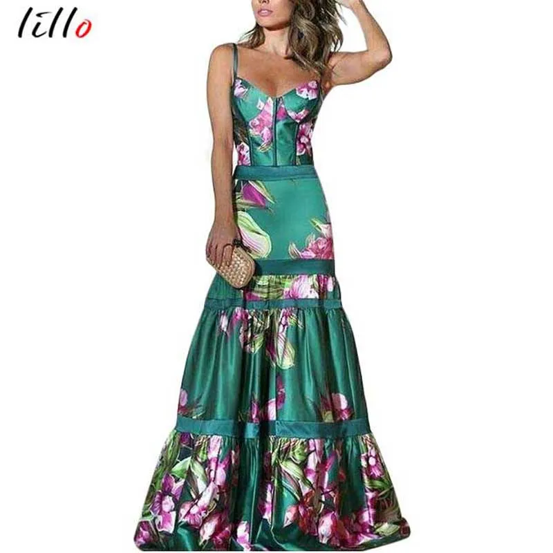 

Spaghetti Strapvintage green print dress sexy temperament elegant strap women's party dress Star style unique design summer dres