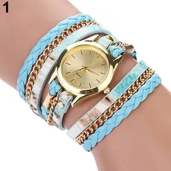 Лидер продаж Для женщин Leopard Обёрточная бумага Плетеный Искусственная кожа аналоговые кварцевые наручные часы ajon