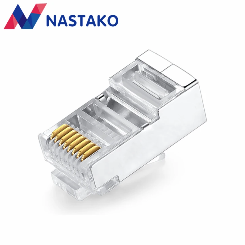 

NASTAKO 50pcs/lot Cat5 Cat5e rj45 connector Cat5 network connectors rj45 plugs Jack stp metal shielded modular terminals