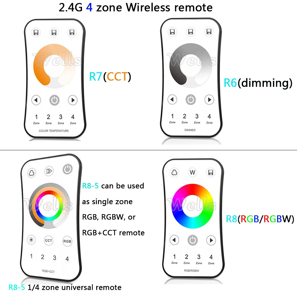Dimmers cor/rgb/rgbw led controlador dimmer remoto R8-5 : 1/4 Zone Universal Remote