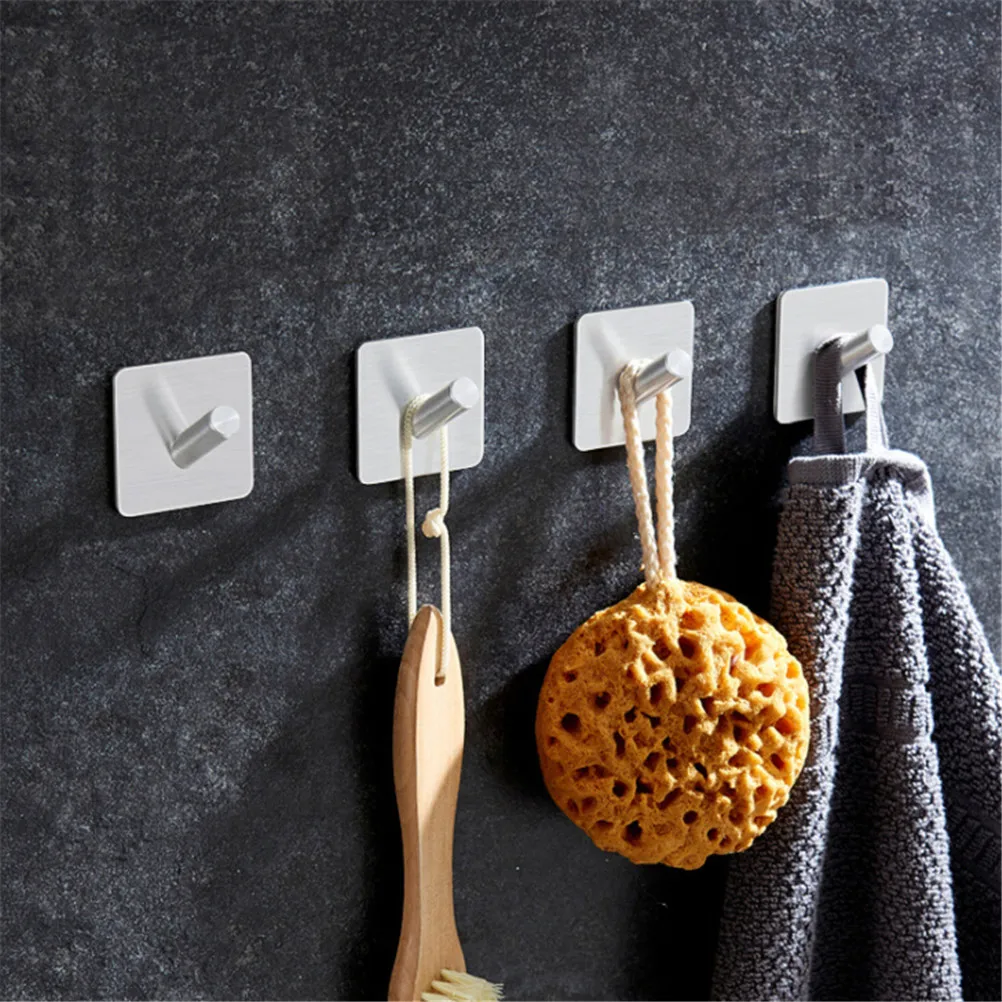 304 Stainless Steel Wall Hooks Hanger Waterproof Adhesive Kitchen Bathroom Shower Towel Wall Hook Strong Sticker Cup Hook