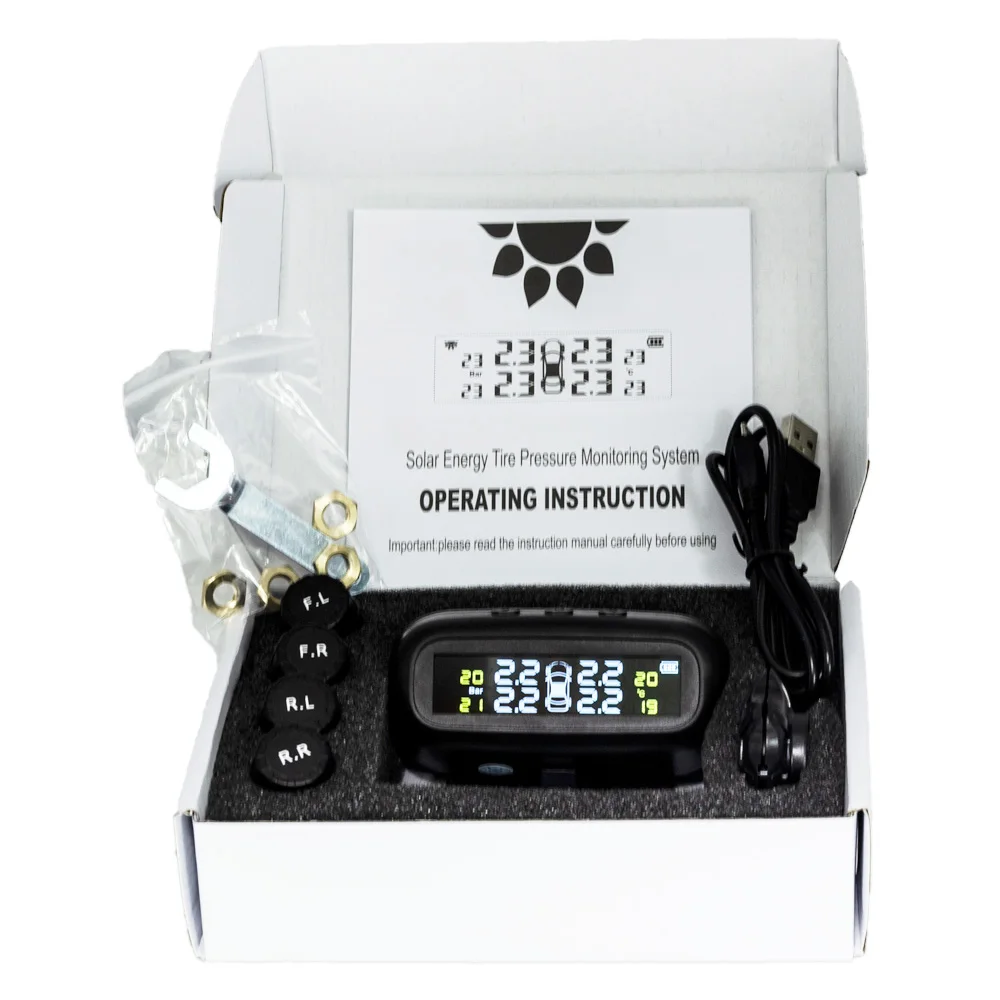 2019 Tire Pressure Monitoring System Car Solar TPMS Tire Pressure Alarm System With 4 Internal External Sensors For Cases