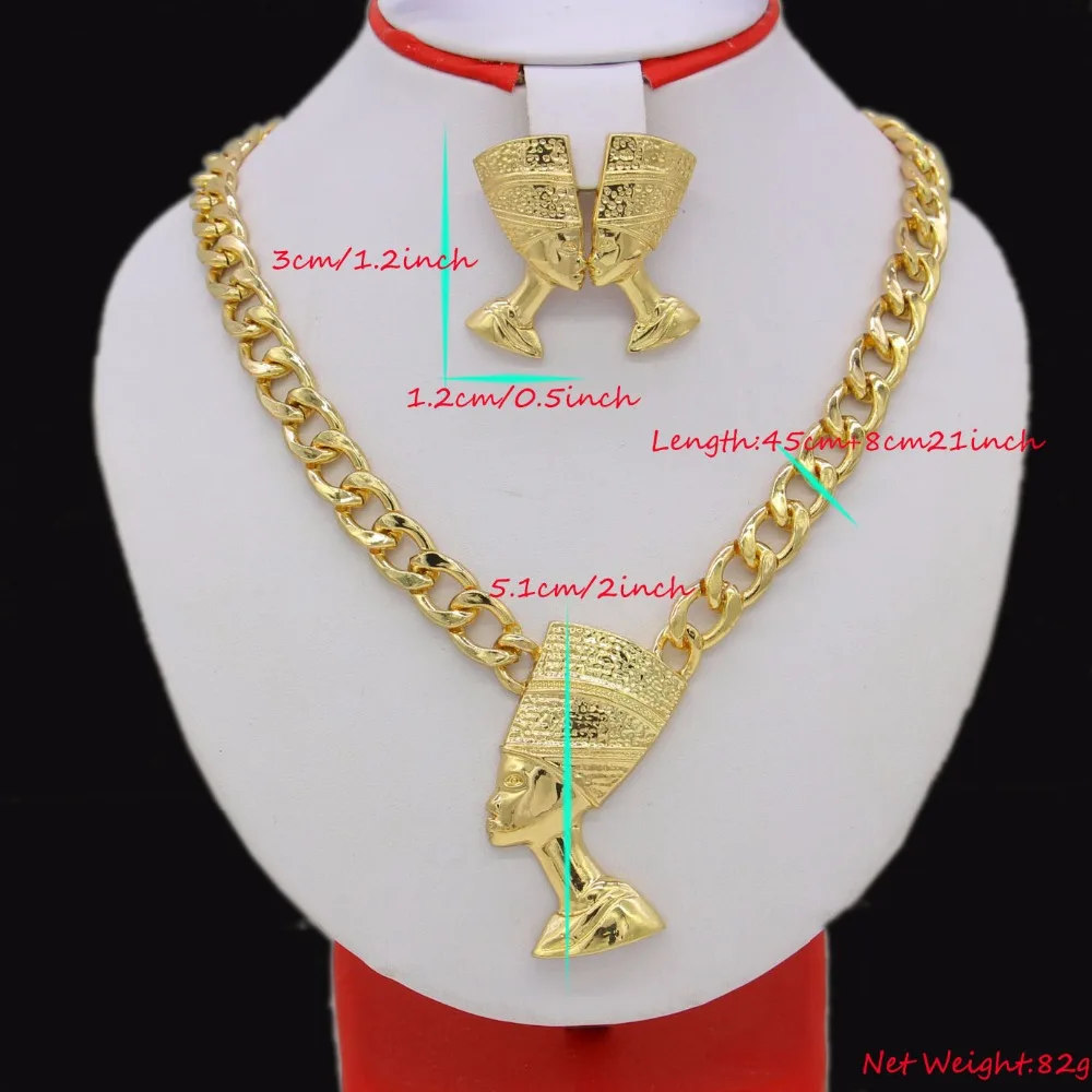 Adixyn большой размер египетская королева Nefertiti Кулон Золотой Цвет Толстая цепь