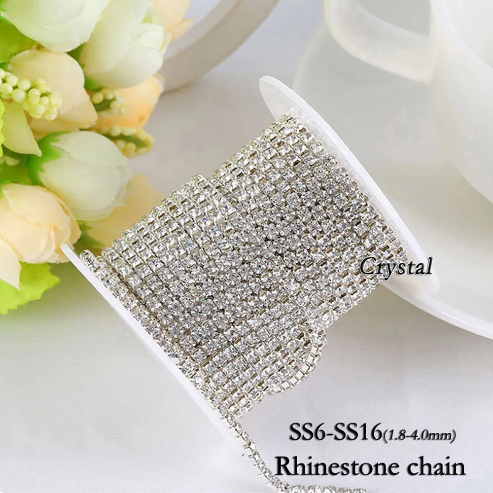 

Rhinestone Chain 10yards Crystal Clear Rhinestone Cup Chain with Silver Base Shiny Crystal Chain for Dress Bags Shoes Decoratio