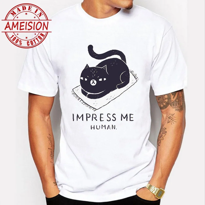 

2019 New Mens T-shirts Cute Cat Impress Me Print T Shirt Men Summer Casual Tees Tops Short Sleeve Funny Tshirt
