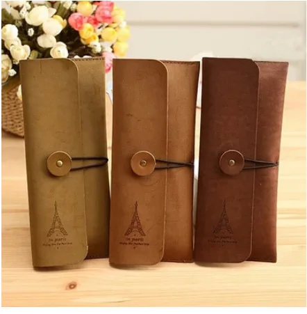 

Retro Creative Pencil Bags Iron Tower Pattern Brown Simple Waterproof Office and School Supplies Storage Bag Stationery Pouch