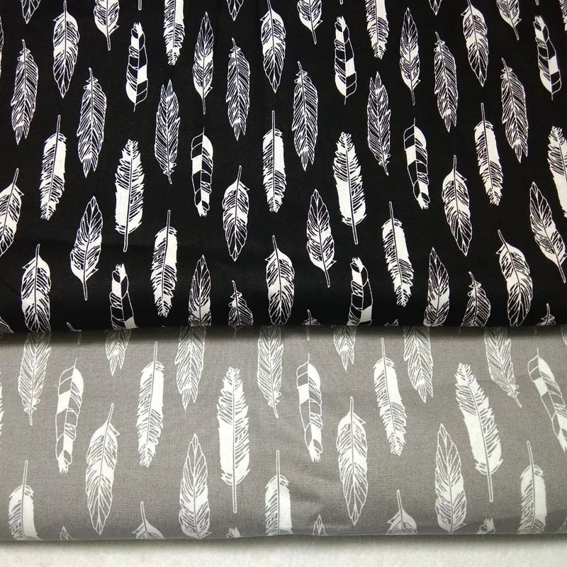 50x105 см Симпатичная серая, черная, белая хлопковая ткань с принтом перьев, Лоскутная Ткань с перьями для самостоятельного шитья детской одежды, декора платьев